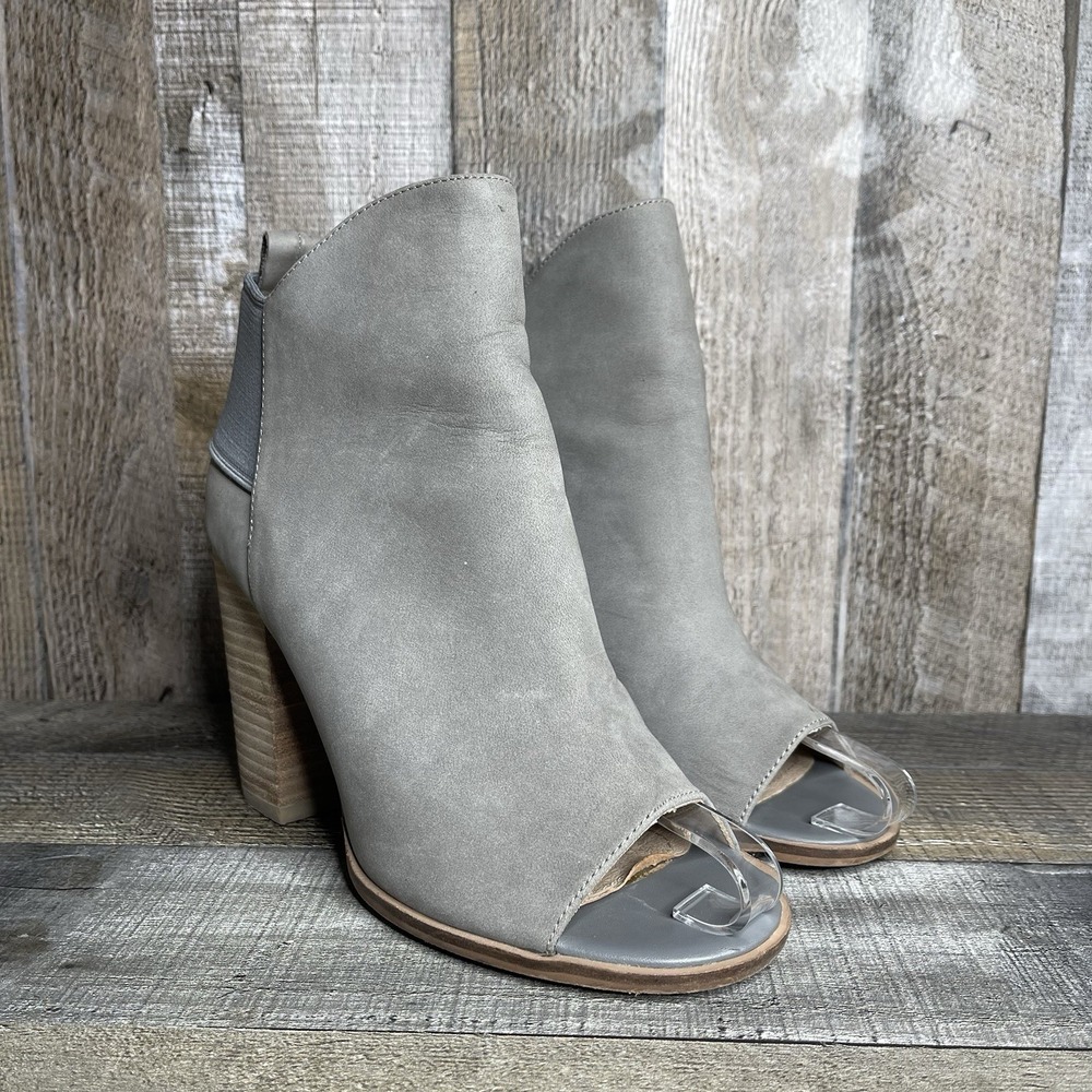 Womens Kelsi Dagger KBD Brooklyn Gray Nubuck Leather Peep Toe Ankle Boots Size 6